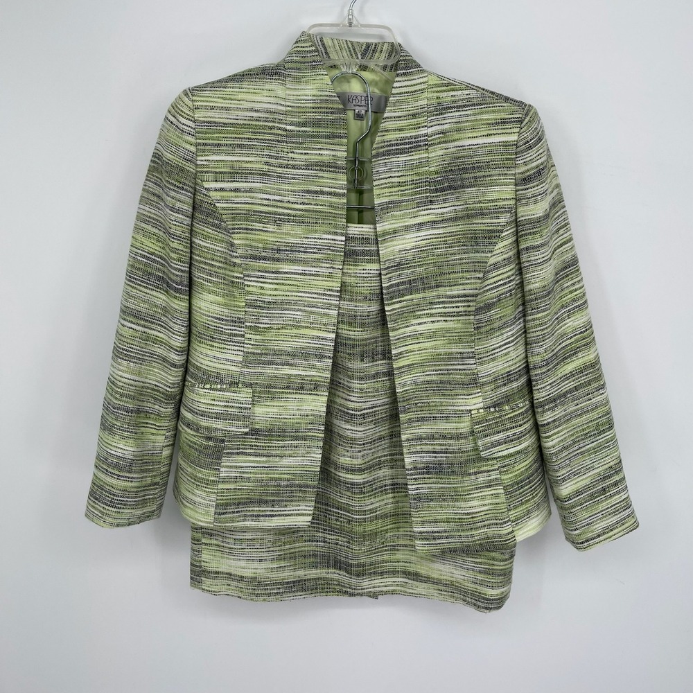 Kasper Women's Green Tweed Textured Co-ord Blazer Skirt Suit Set Size 4P Petite - Picture 1 of 10